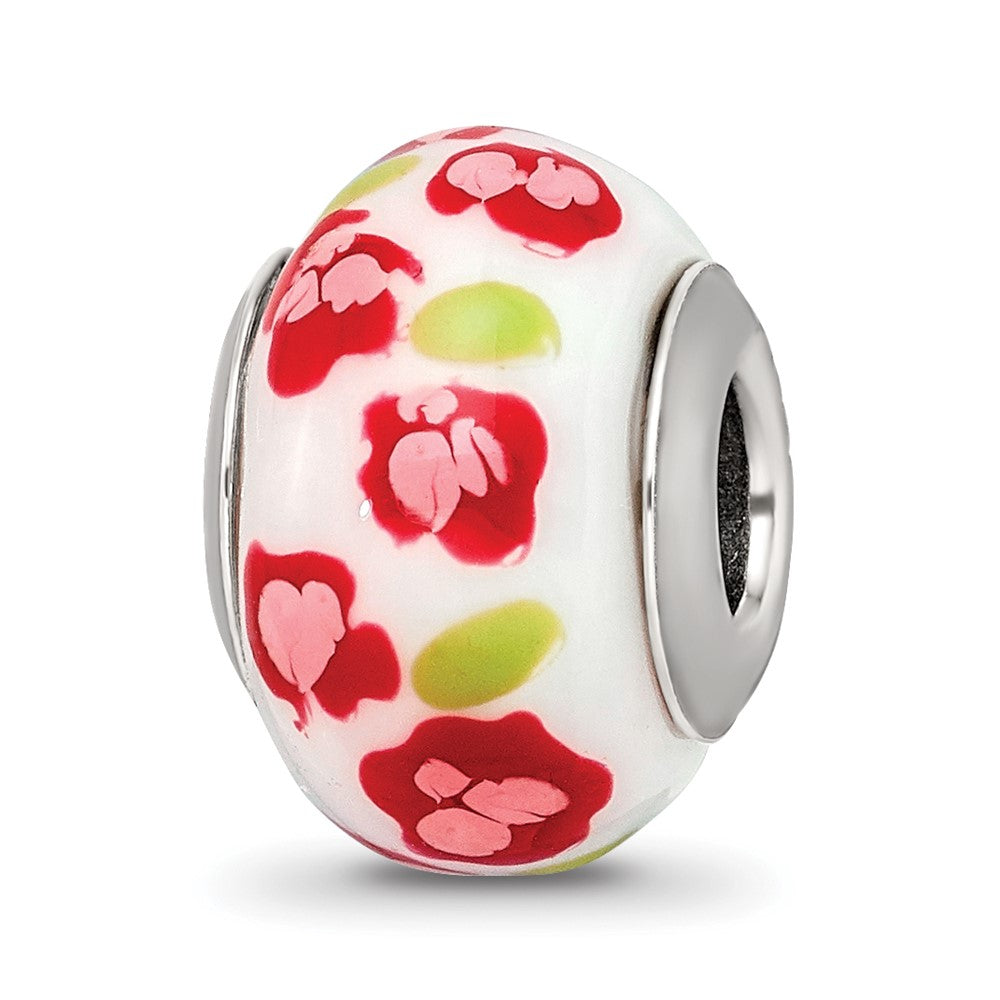 Sterling Silver Reflections Red/Pink Flower Italian Glass Bead, 13.84 x 9.8 mm