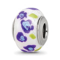 Sterling Silver Reflections Purple/Blue Flower Italian Glass Bead, 14.02 x 9.44 mm