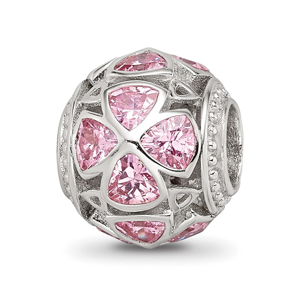 Sterling Silver Reflections Flowers with Pink CZ Bead, 15.21 x 10.3 mm