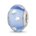 Sterling Silver Reflections Blue and Silver Hearts Glass Bead, 14.29 x 10.12 mm