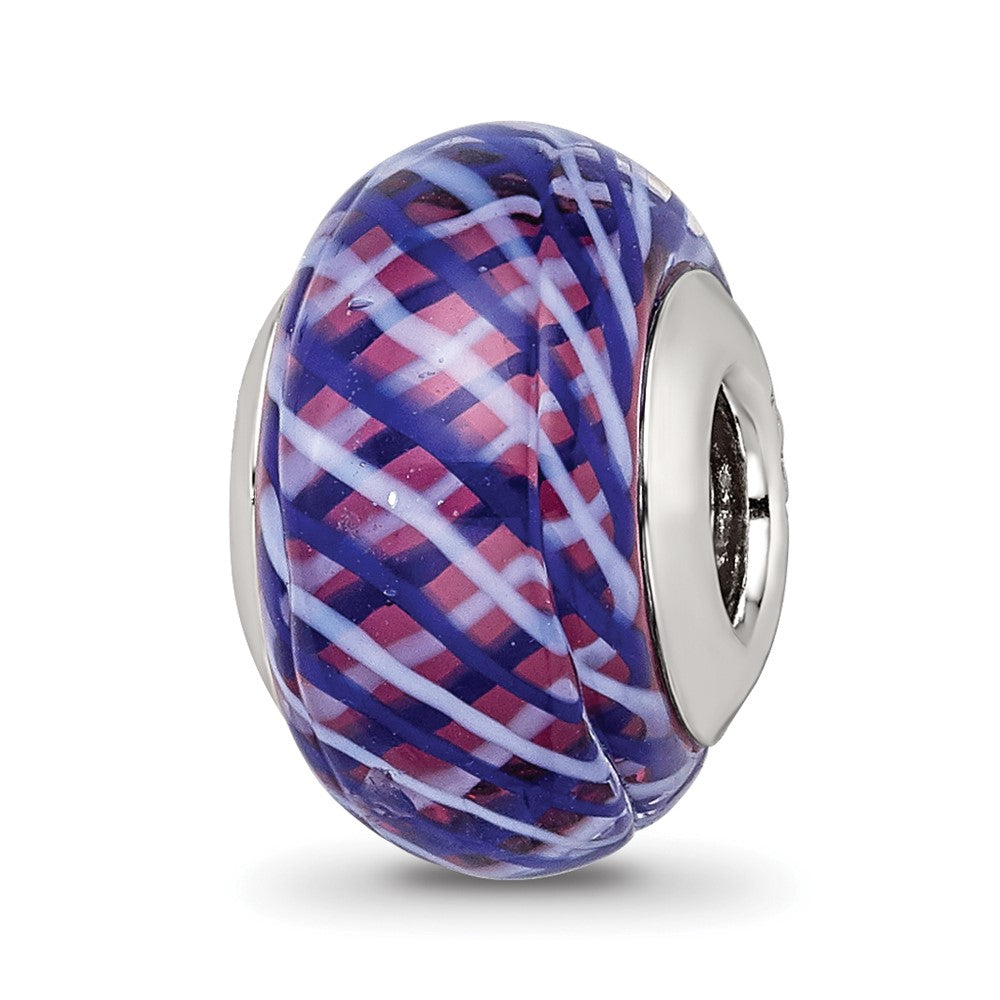 Sterling Silver Reflections Navy and White Weaved w/Pink Glass Bead, 15.17 x 9.72 mm