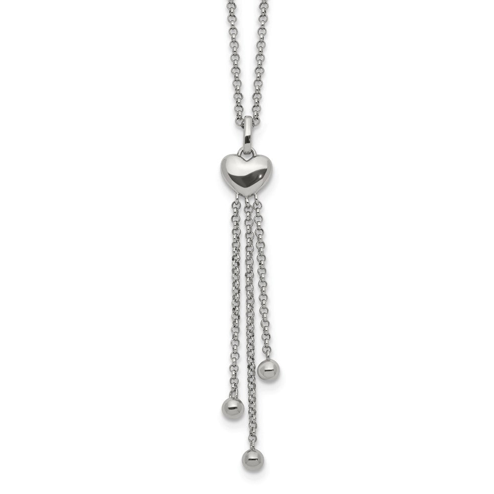 Sterling Silver Reflection Beads RH-plated Heart Beaded 27.5in Necklace, 27.5 mm