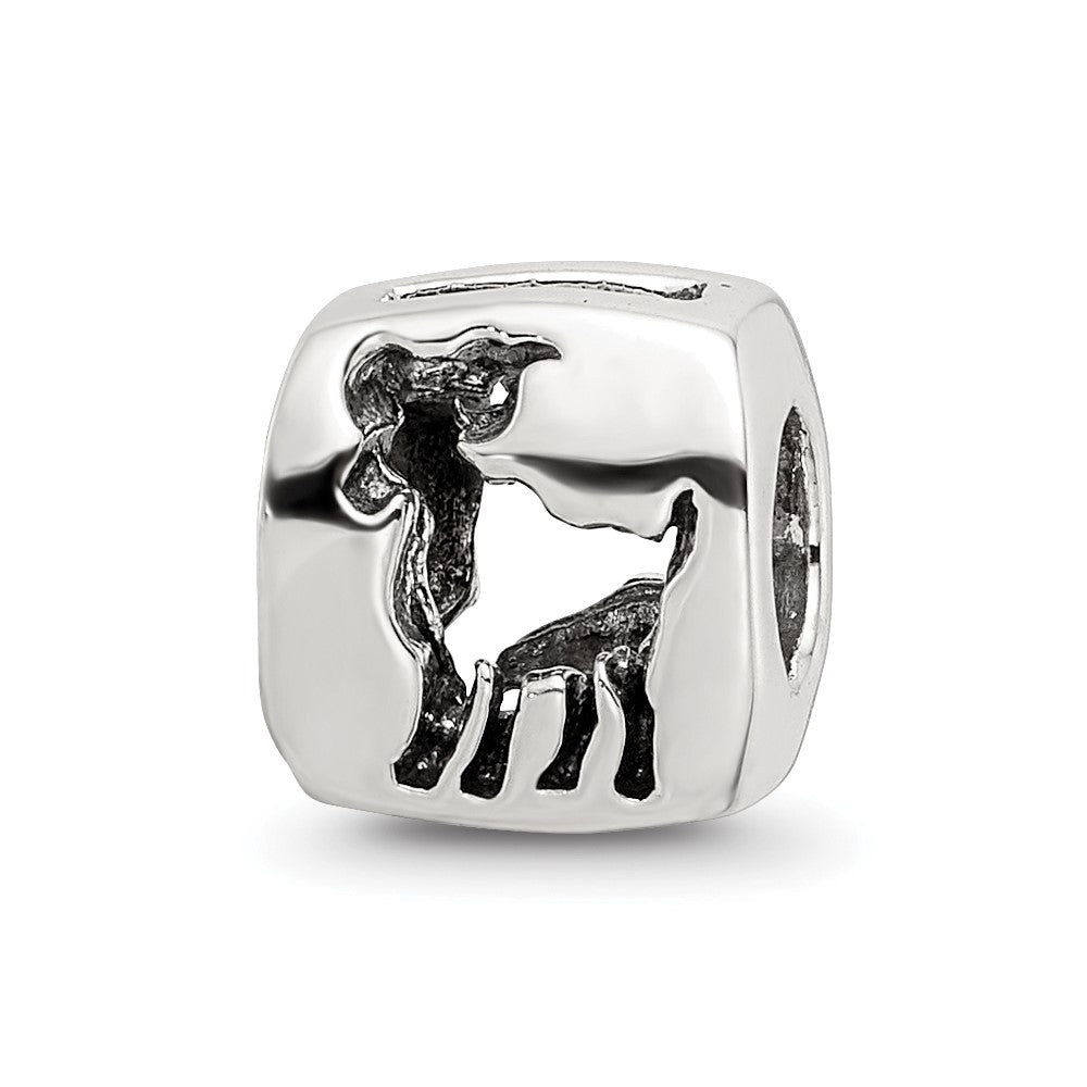 Sterling Silver Reflections Aries Zodiac Antiqued Bead, 8.18 x 8.18 mm