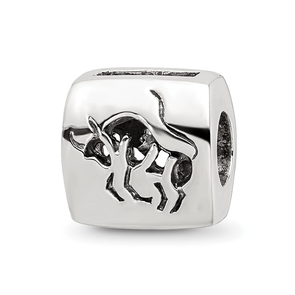 Sterling Silver Reflections Taurus Zodiac Antiqued Bead, 8.18 x 8.18 mm