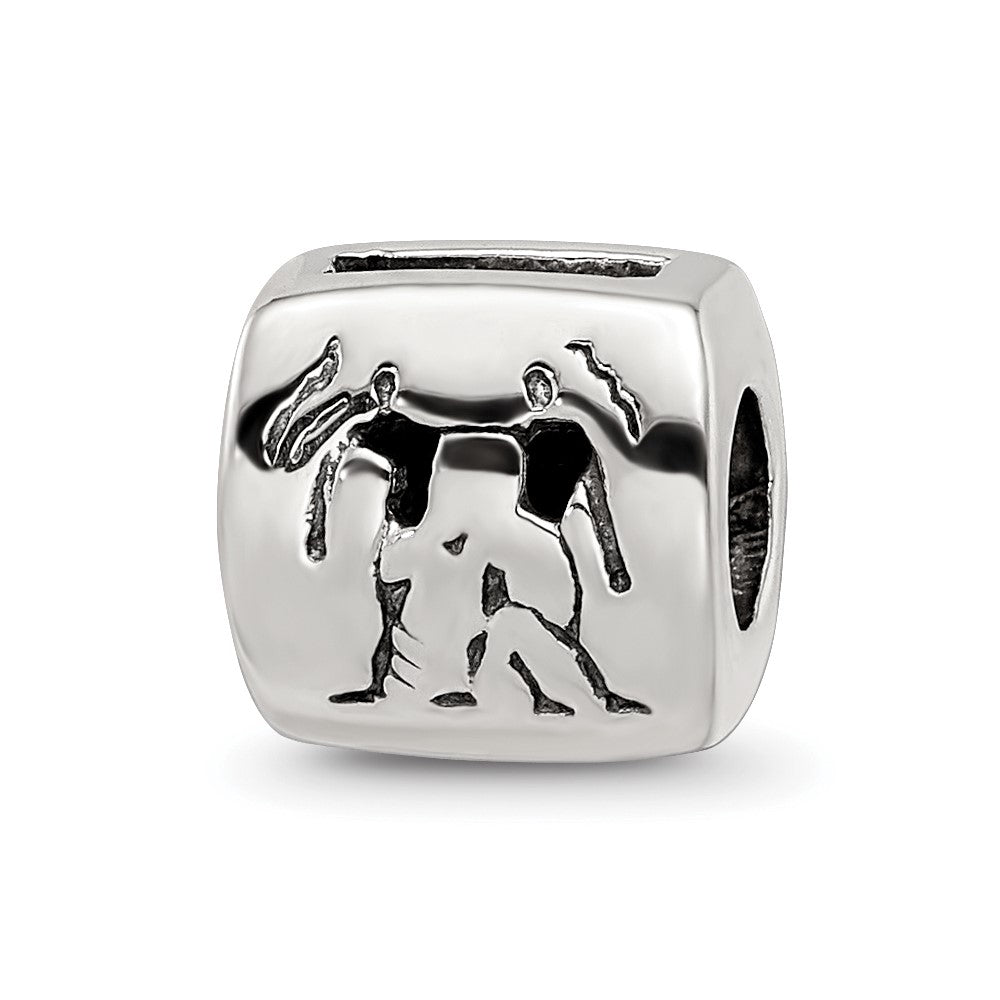 Sterling Silver Reflections Gemini Zodiac Antiqued Bead, 8.18 x 8.18 mm