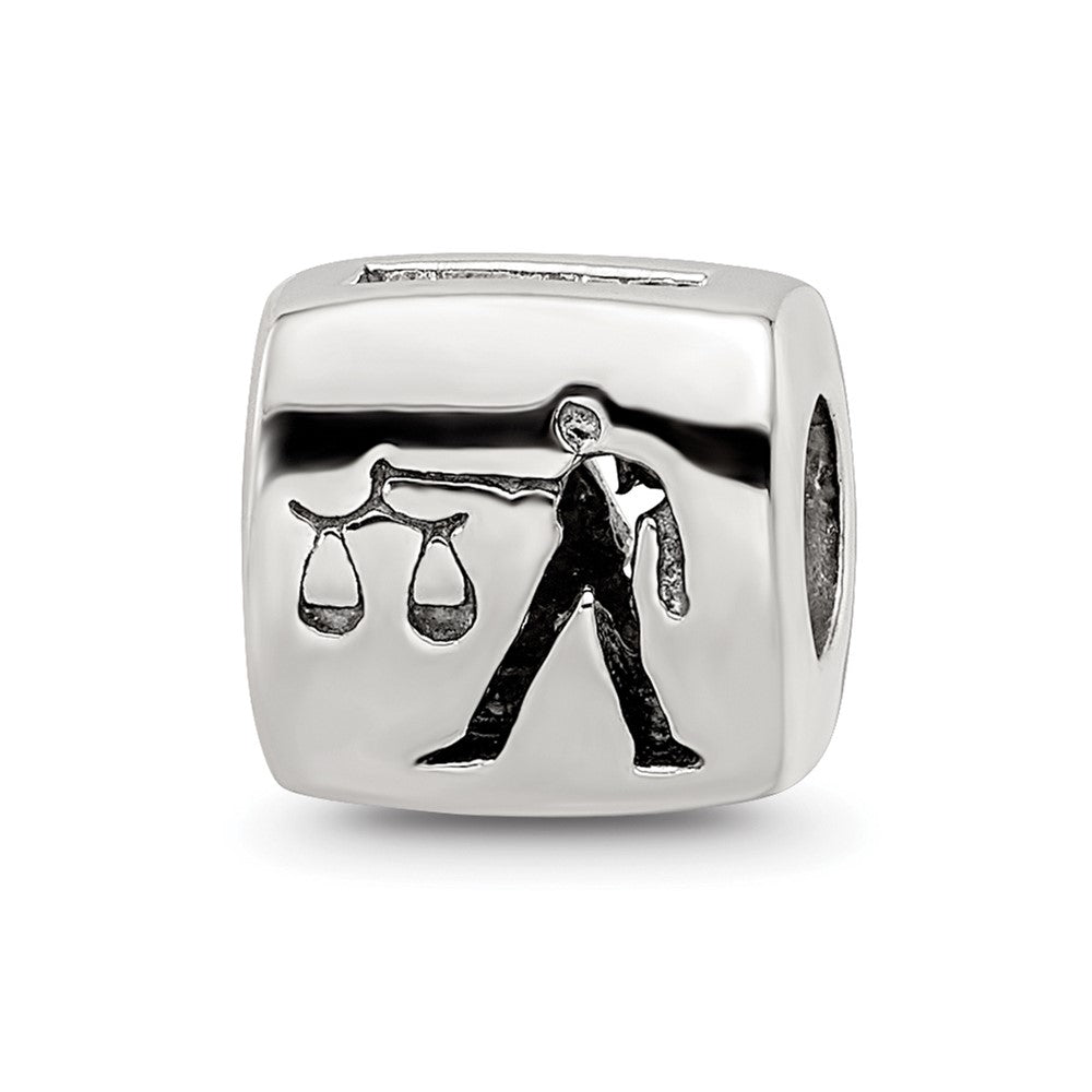 Sterling Silver Reflections Libra Zodiac Antiqued Bead, 8.18 x 8.18 mm