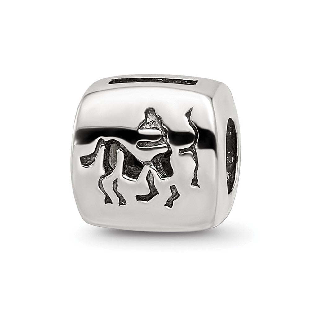 Sterling Silver Reflections Sagittarius Zodiac Antiqued Bead, 8.18 x 8.18 mm