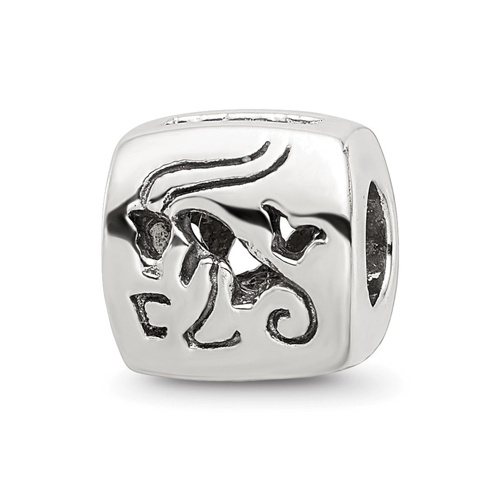 Sterling Silver Reflections Capricorn Zodiac Antiqued Bead, 8.18 x 8.18 mm