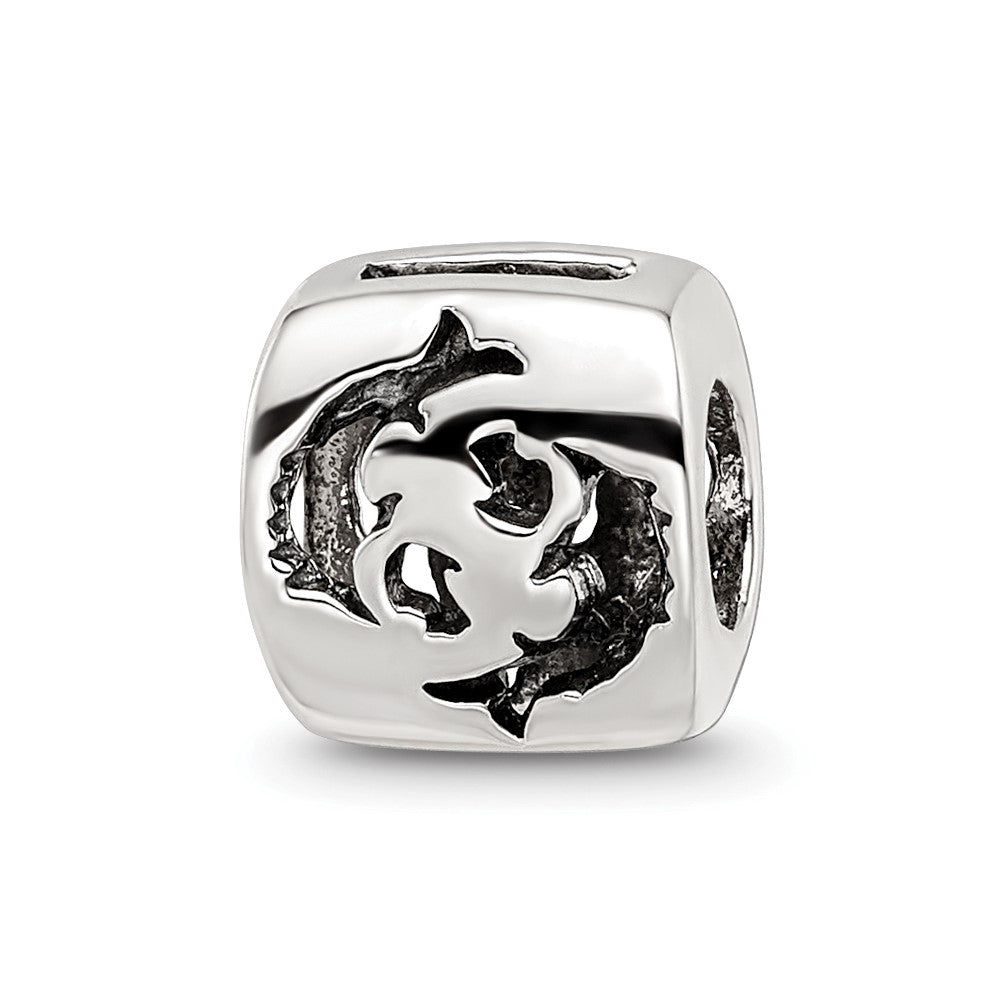 Sterling Silver Reflections Pisces Zodiac Antiqued Bead, 8.18 x 8.18 mm