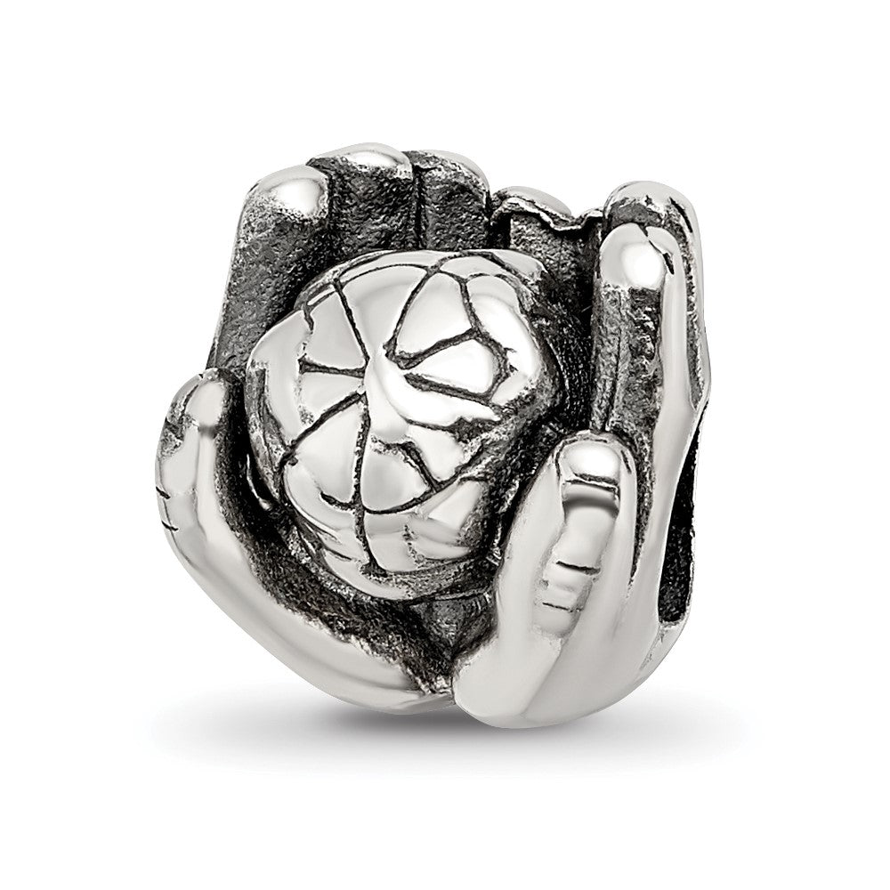 Sterling Silver Reflections World in Hands Bead, 10.91 x 10 mm