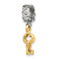Sterling Silver & 14k Reflections Key Dangle Bead, 23.64 x 5.45 mm