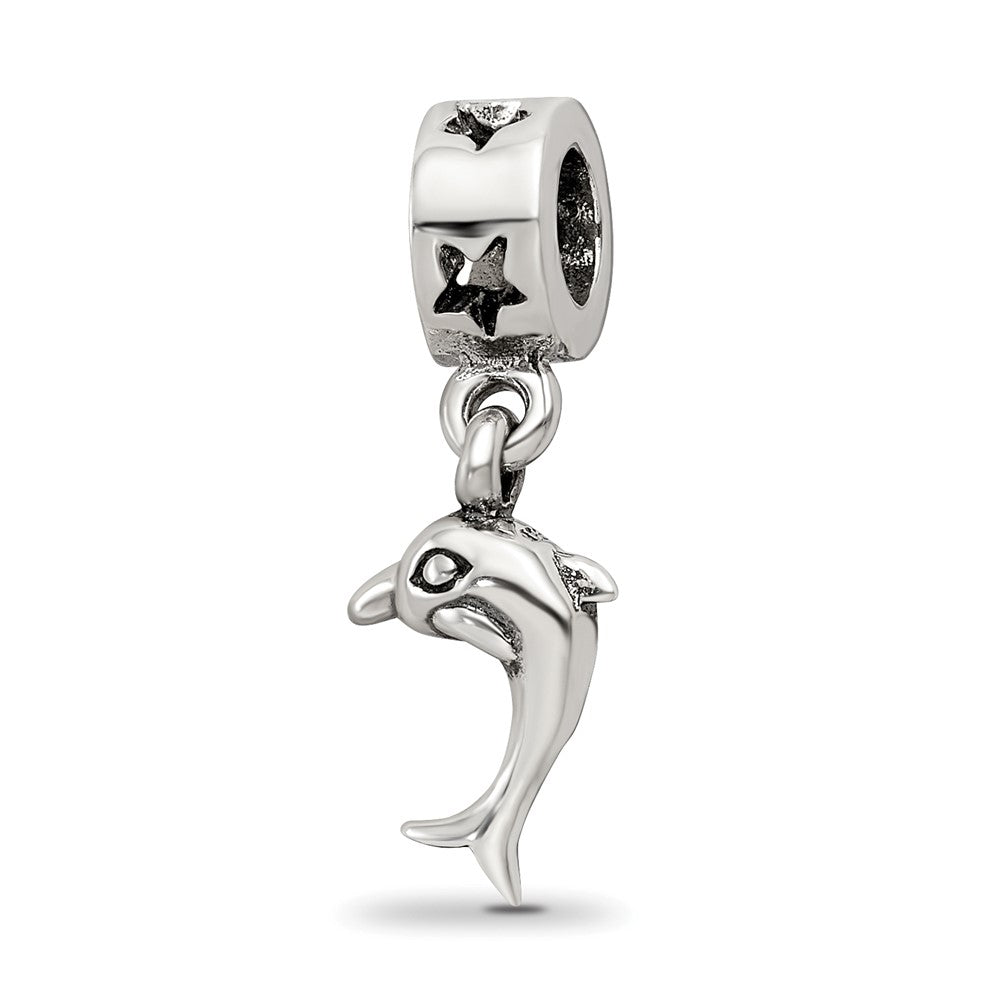 Sterling Silver Reflections Dolphin Dangle Bead, 22.73 x 7.27 mm