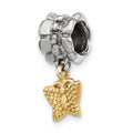 Sterling Silver & 14k Reflections Butterfly Dangle Bead, 18.18 x 7.27 mm