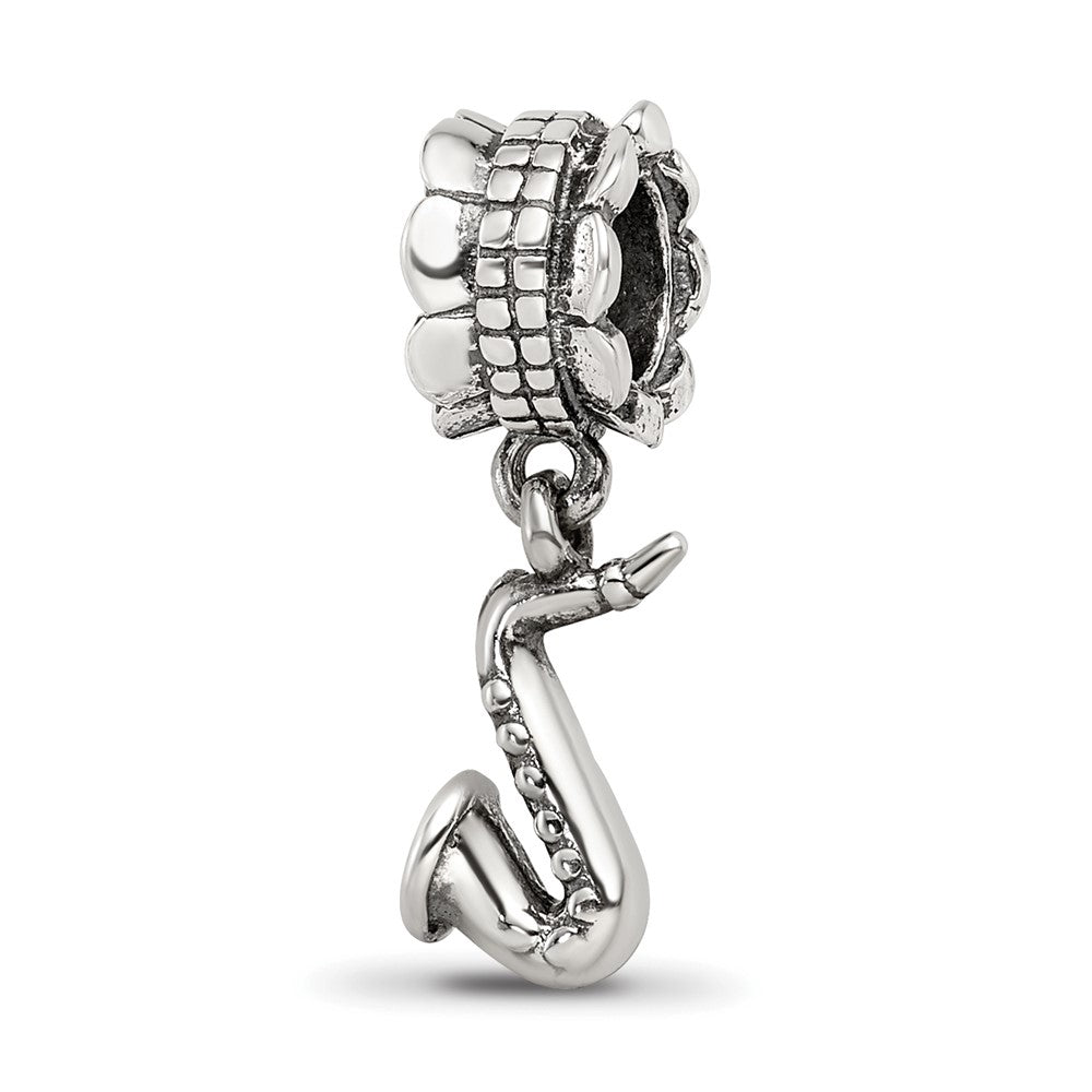 Sterling Silver Reflections Saxophone Dangle Bead, 20.91 x 6.36 mm