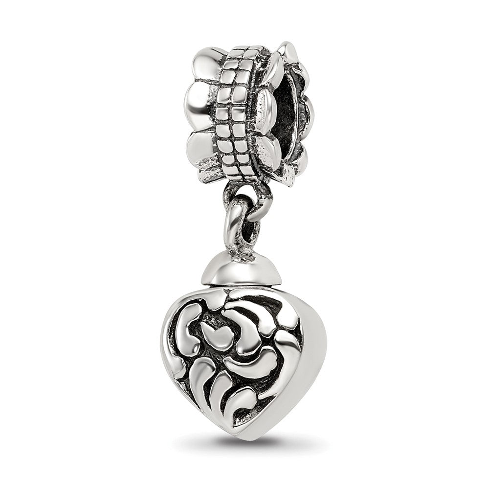 Sterling Silver Reflections Heart Ash Dangle Bead, 25.45 x 8.18 mm