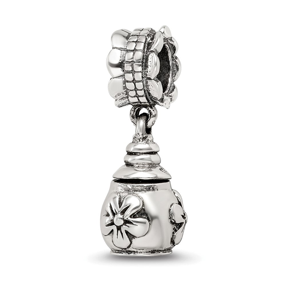 Sterling Silver Reflections Floral Ash Dangle Bead, 26.36 x 8.18 mm