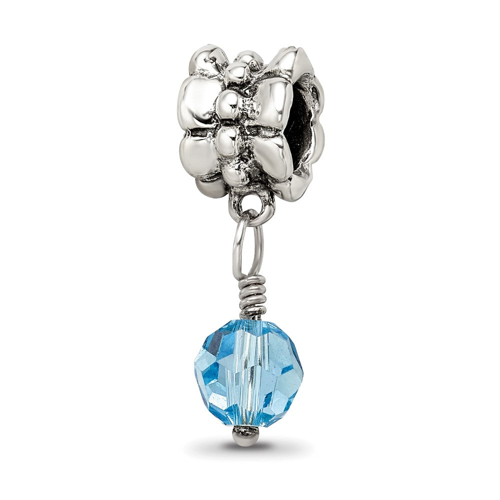 Sterling Silver Reflections Blue Preciosa Crystal Dangle Bead, 20.91 x 6.36 mm