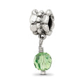 Sterling Silver Reflections Green Preciosa Crystal Dangle Bead, 20.91 x 6.36 mm