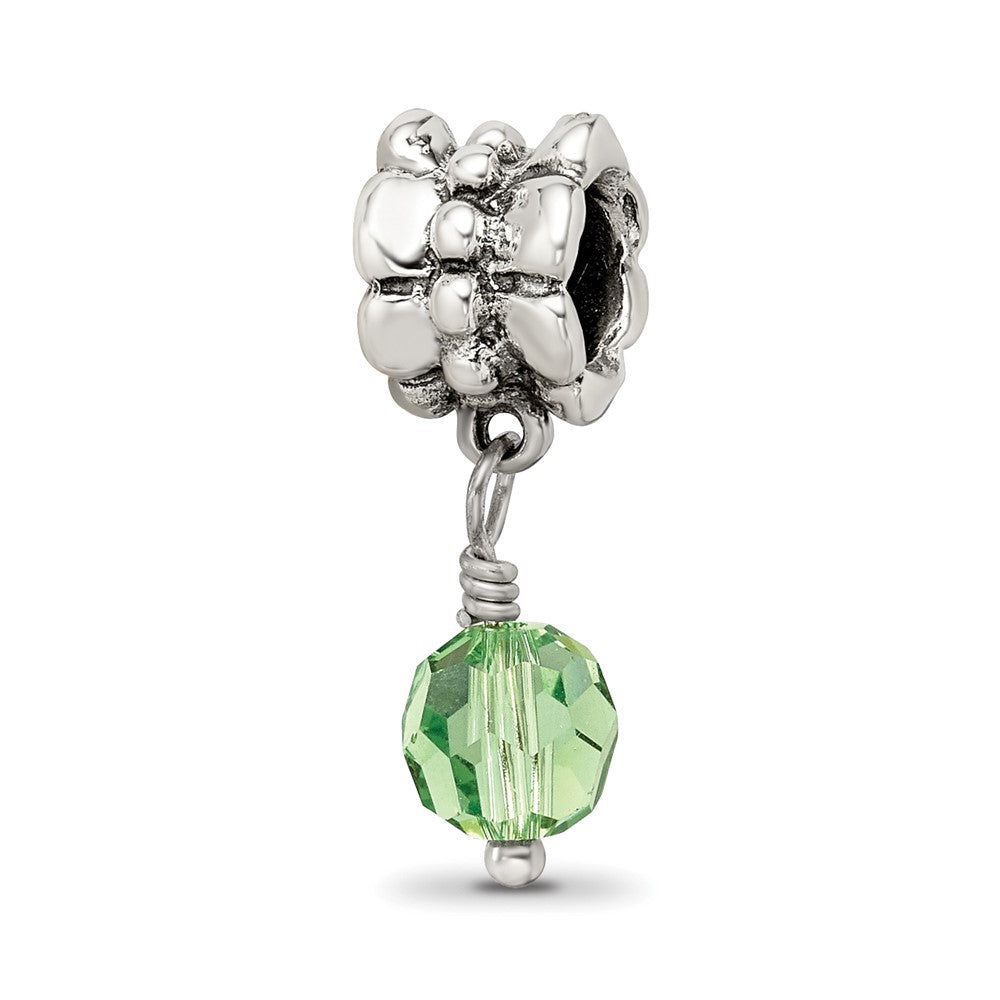 Sterling Silver Reflections Green Preciosa Crystal Dangle Bead, 20.91 x 6.36 mm