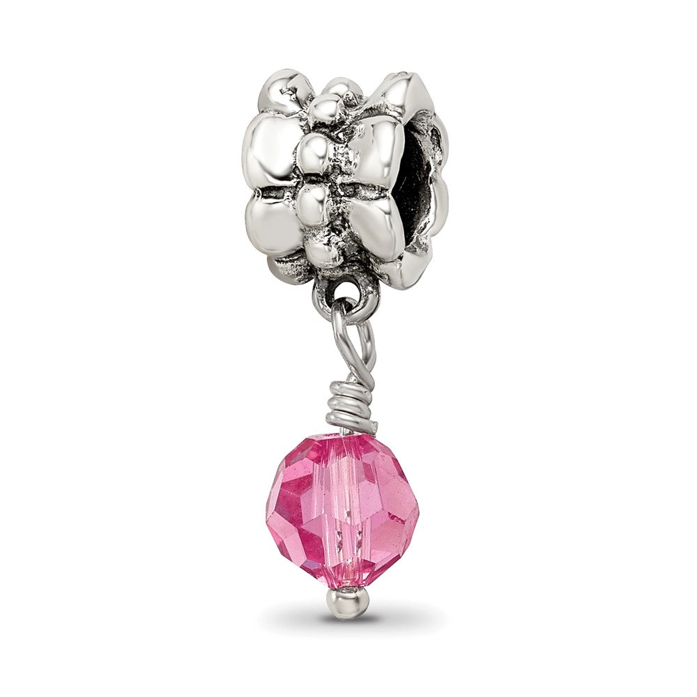Sterling Silver Reflections Pink Preciosa Crystal Dangle Bead, 20.91 x 6.36 mm