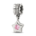 Sterling Silver Reflections Pink CZ Star Dangle Bead, 20.91 x 5.45 mm