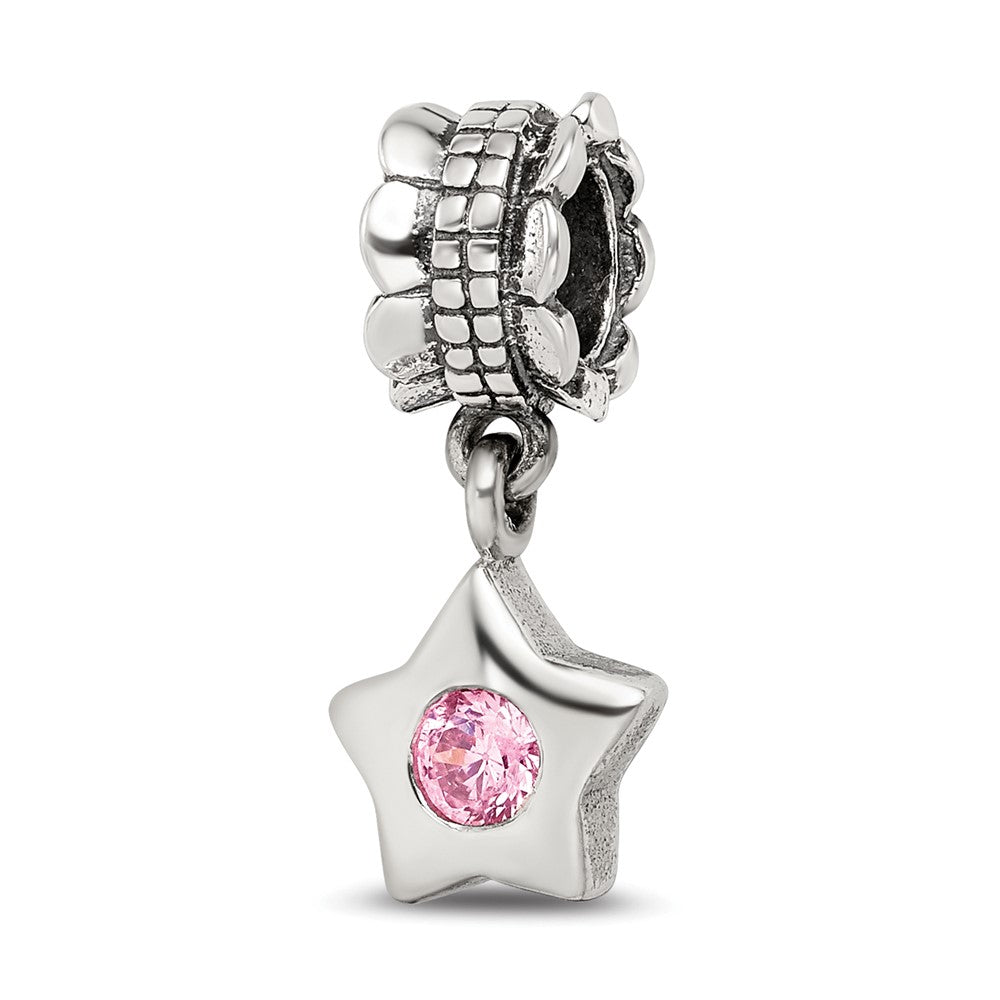 Sterling Silver Reflections Pink CZ Star Dangle Bead, 20.91 x 5.45 mm