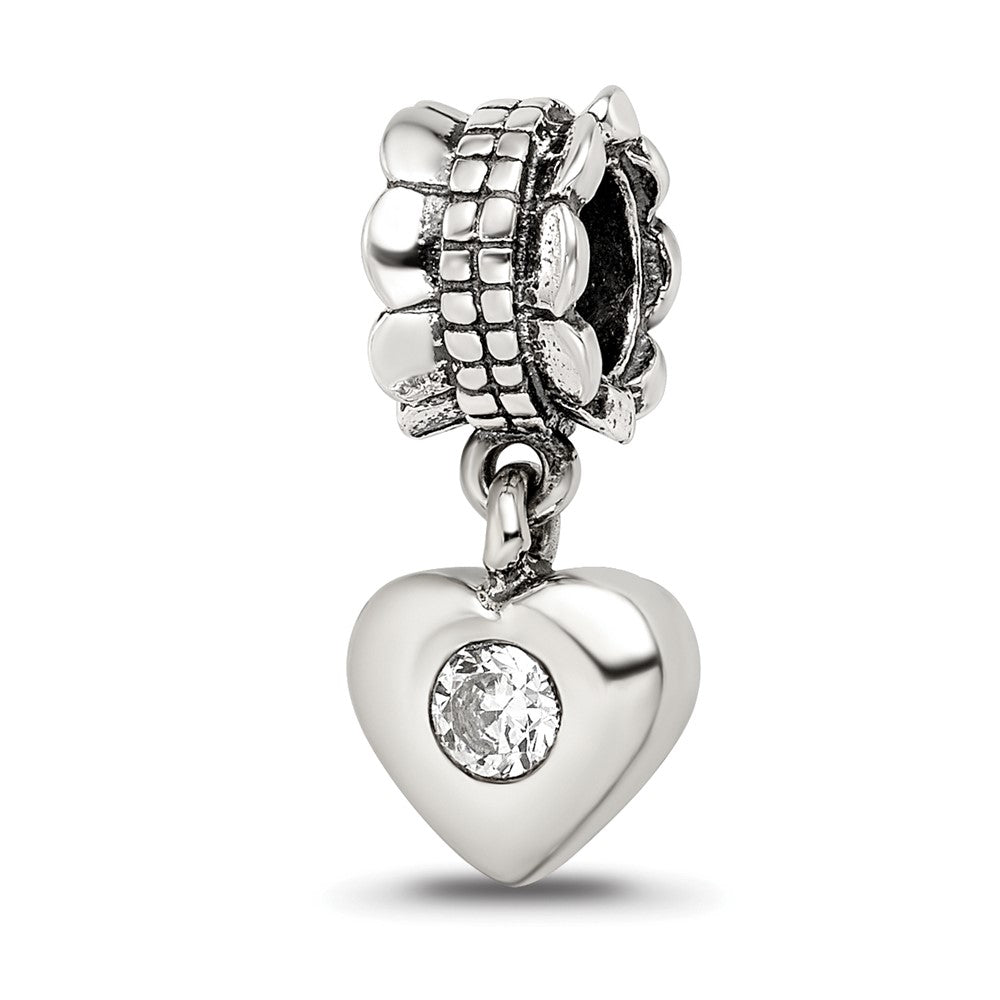 Sterling Silver Reflections CZ Heart Dangle Bead, 20.91 x 5.45 mm