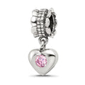 Sterling Silver Reflections Pink CZ Heart Dangle Bead, 20.91 x 5.45 mm
