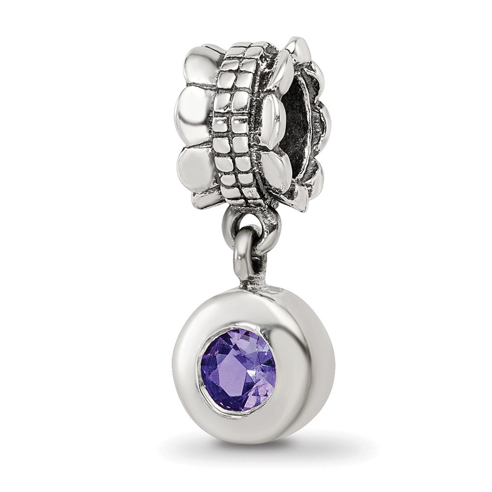 Sterling Silver Reflections Purple CZ Round Dangle Bead, 20.91 x 8.18 mm