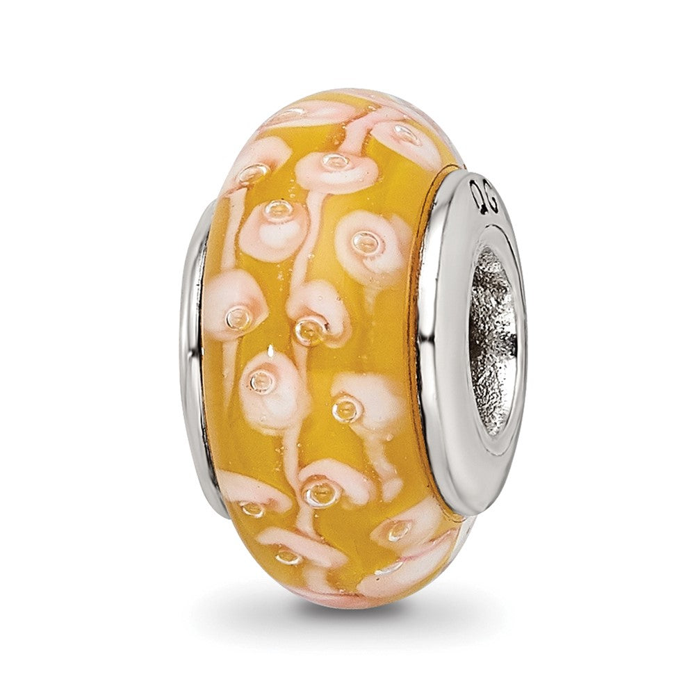 Sterling Silver ReflectionsYellow Hand-blown Glass Bead, 13.64 x 7.27 mm