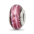 Sterling Silver Reflections Dark Pink Hand-blown Glass Bead, 13.64 x 7.27 mm