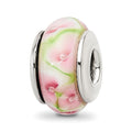 Sterling Silver Reflections Pink/Green Hand-blown Glass Bead, 13.64 x 7.27 mm, 1.17 g - ID5S9QRS6028L7