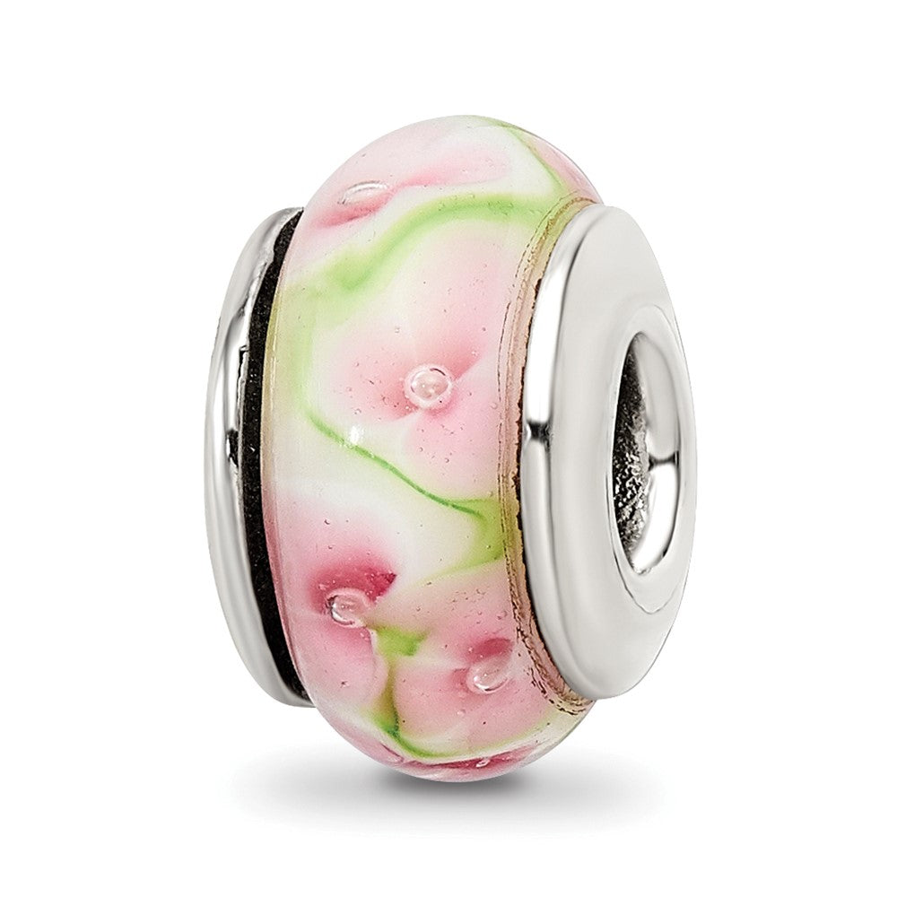 Sterling Silver Reflections Pink/Green Hand-blown Glass Bead, 13.64 x 7.27 mm, 1.17 g - ID5S9QRS6028L7