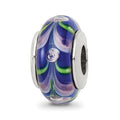 Sterling Silver Reflections Blue/Pink Hand-blown Glass Bead, 13.64 x 7.27 mm