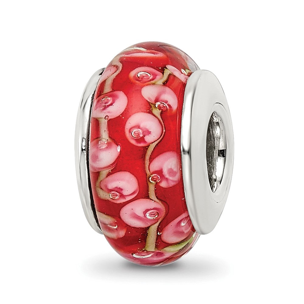 Sterling Silver Reflections Pink/Red Hand-blown Glass Bead, 13.64 x 7.27 mm
