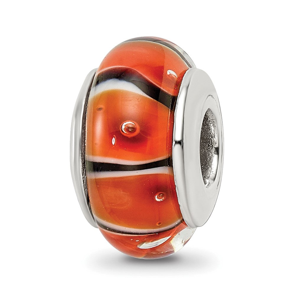 Sterling Silver Reflections Orange Hand-blown Glass Bead, 13.64 x 7.27 mm, 1.17 g - ID5S9QRS6148L7
