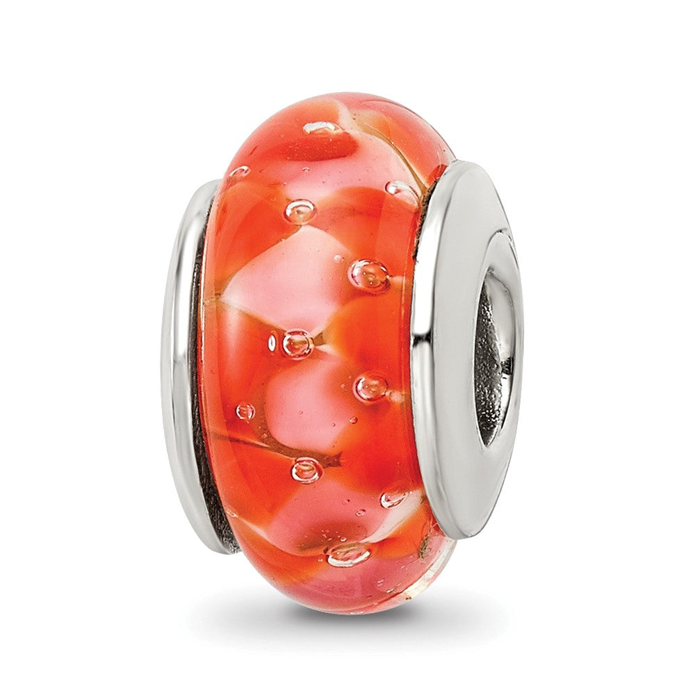 Sterling Silver Reflections Orange Hand-blown Glass Bead, 13.64 x 7.27 mm, 1.17 g - ID5S9QRS6168L7