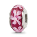 Sterling Silver Reflections Purple Floral Hand-blown Glass Bead, 13.64 x 7.27 mm