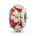 Sterling Silver Reflections Red Floral Hand-blown Glass Bead, 13.64 x 7.27 mm