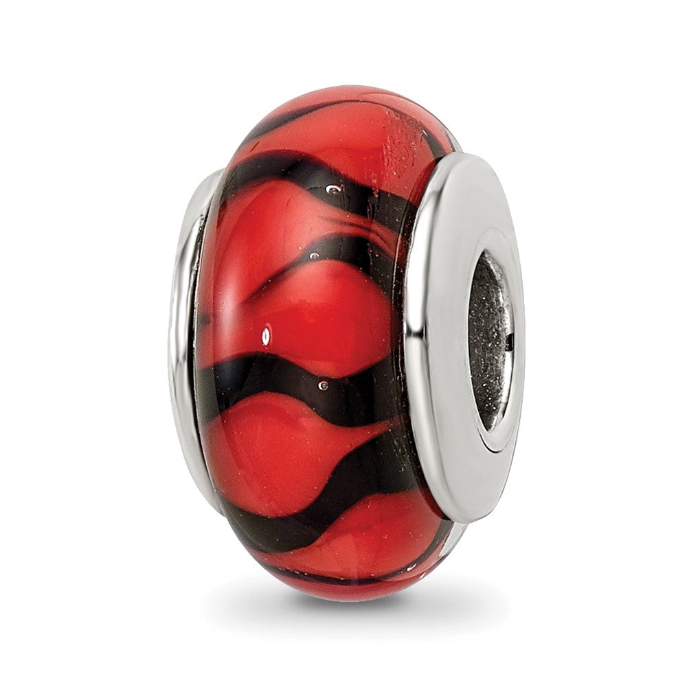 Sterling Silver Reflections Red/Black Hand-blown Glass Bead, 13.64 x 7.27 mm, 1.17 g - ID5S9QRS6218L7