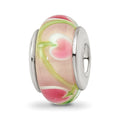 Sterling Silver Reflections Pink/Green Hand-blown Glass Bead, 13.64 x 7.27 mm, 1.17 g - ID5S9QRS6258L7