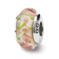 Sterling Silver Reflections Pink Floral Hand-blown Glass Bead, 13.64 x 7.27 mm