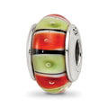 Sterling Silver Reflections Orange,Red/Lt Green Glass Bead, 13.64 x 7.27 mm