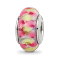 Sterling Silver Reflections Pink/Yellow Hand-blown Glass Bead, 13.64 x 7.27 mm