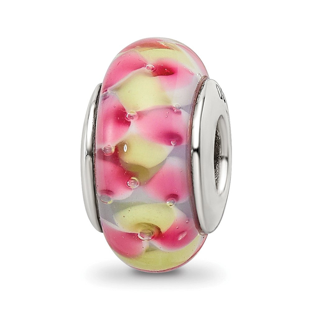 Sterling Silver Reflections Pink/Yellow Hand-blown Glass Bead, 13.64 x 7.27 mm