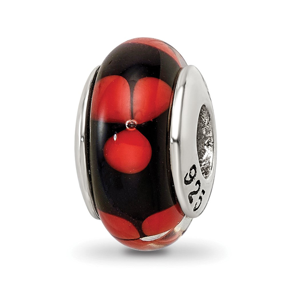 Sterling Silver Reflections Red/Black Hand-blown Glass Bead, 13.64 x 7.27 mm, 1.17 g - ID5S9QRS6358L7