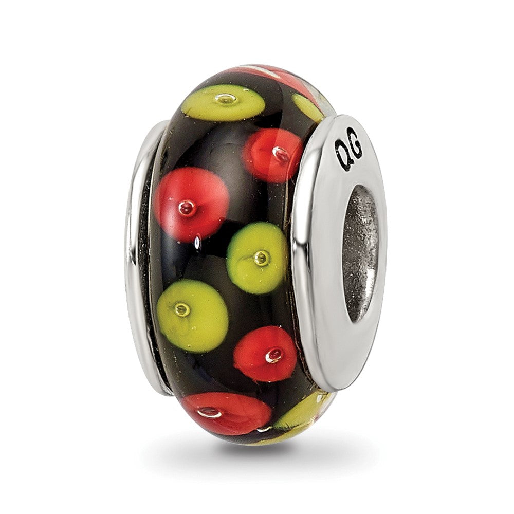 Sterling Silver Reflections Red/Black Hand-blown Glass Bead, 13.64 x 7.27 mm, 1.17 g - ID5S9QRS6378L7