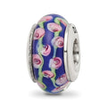 Sterling Silver Reflections Blue Floral Hand-blown Glass Bead, 13.64 x 7.27 mm