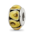 Sterling Silver Reflections Yellow Hand-blown Glass Bead, 13.64 x 7.27 mm
