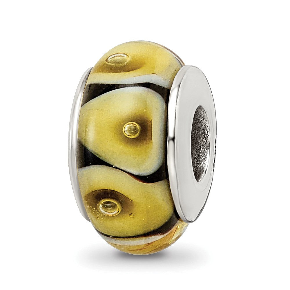 Sterling Silver Reflections Yellow Hand-blown Glass Bead, 13.64 x 7.27 mm